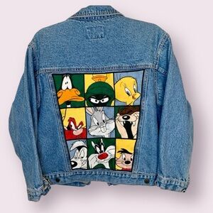 Vintage 1990s Looney Tunes Acme Kids Denim Jean Jacket Kid Size XL Adult S/M
